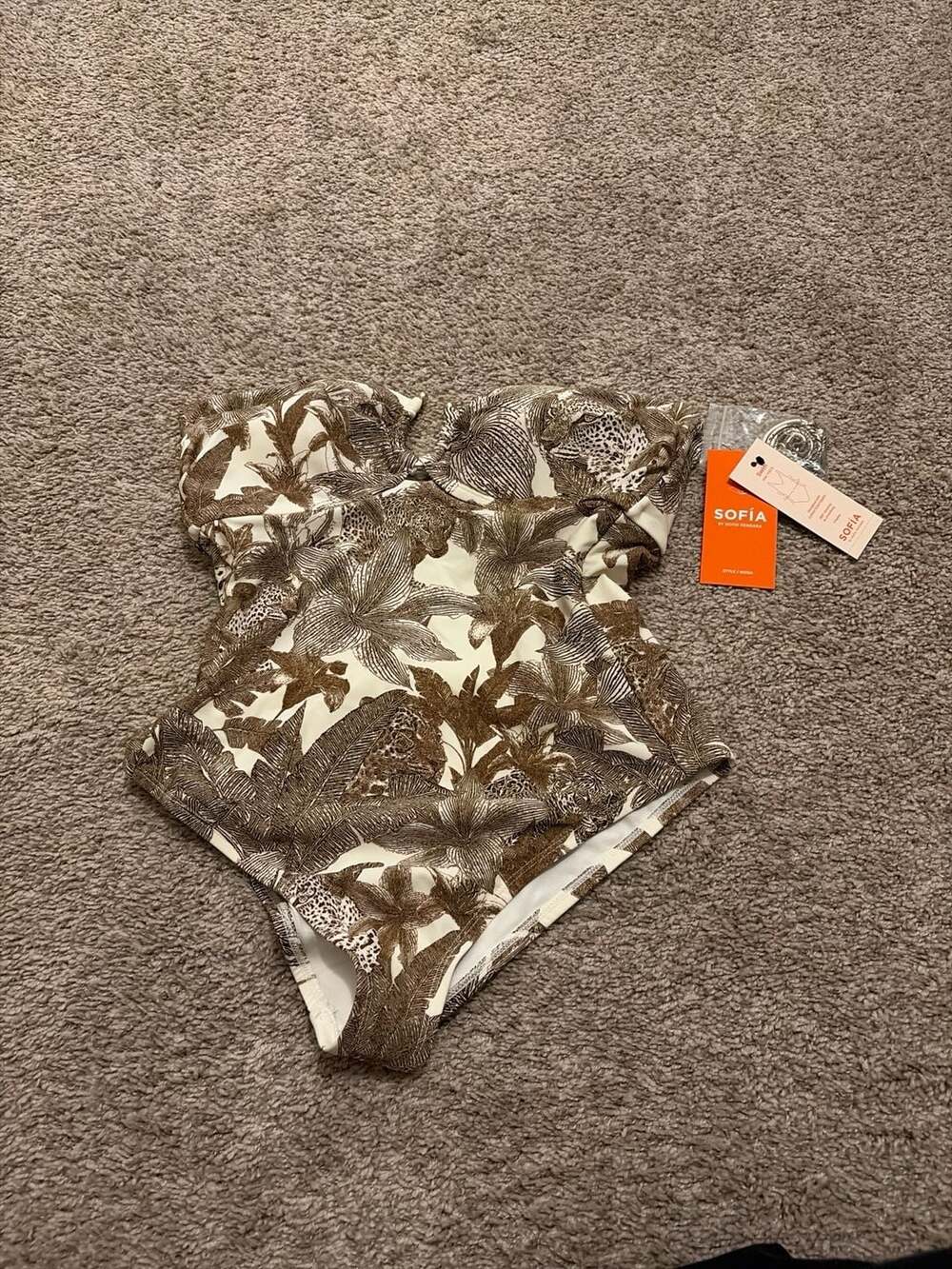 sofia by sofia vergara Cream and Brown Tropical One-Piece Swimsuit